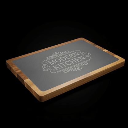 13x9 Acacia Wood & Slate Cutting Board – Handmade Charcuterie, Serving, and Engraving Board
