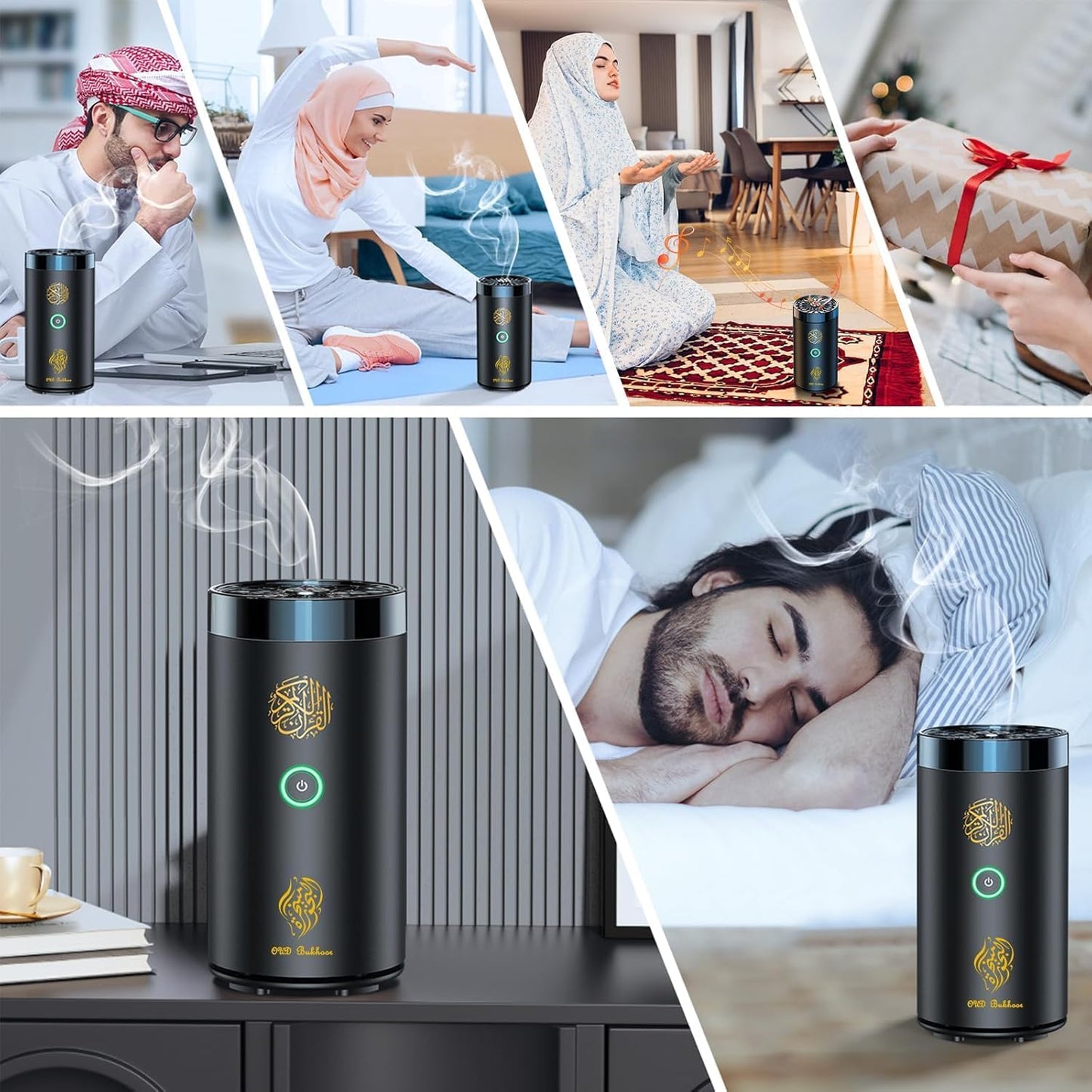 Brûleur d’Encens Électrique 2 en 1 avec Haut-Parleur Coranique, Télécommande, Brûleur de Bakhoor, Diffuseur d’Arômes pour Voiture, Bureau, Maison, Chambre, Salon, Bureau d’Étude, Spa