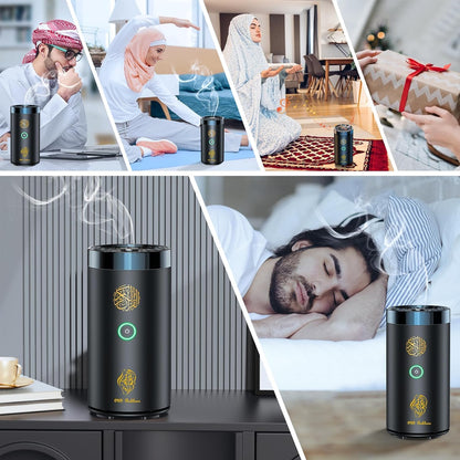 Brûleur d’Encens Électrique 2 en 1 avec Haut-Parleur Coranique, Télécommande, Brûleur de Bakhoor, Diffuseur d’Arômes pour Voiture, Bureau, Maison, Chambre, Salon, Bureau d’Étude, Spa