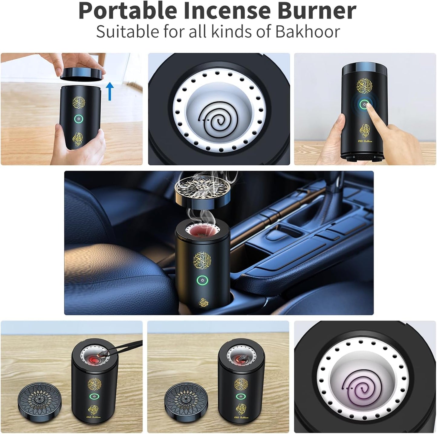 Brûleur d’Encens Électrique 2 en 1 avec Haut-Parleur Coranique, Télécommande, Brûleur de Bakhoor, Diffuseur d’Arômes pour Voiture, Bureau, Maison, Chambre, Salon, Bureau d’Étude, Spa
