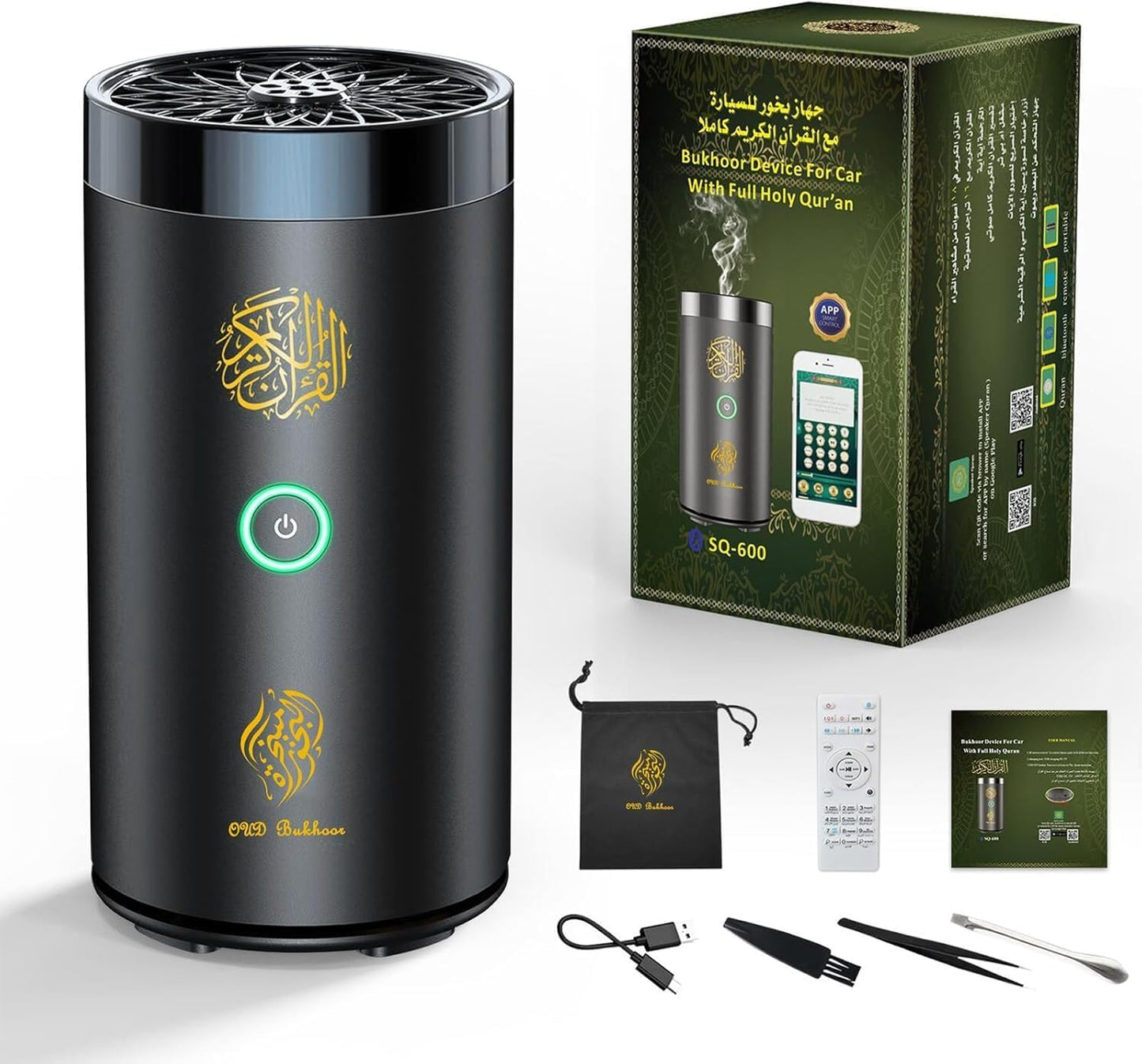 Brûleur d’Encens Électrique 2 en 1 avec Haut-Parleur Coranique, Télécommande, Brûleur de Bakhoor, Diffuseur d’Arômes pour Voiture, Bureau, Maison, Chambre, Salon, Bureau d’Étude, Spa