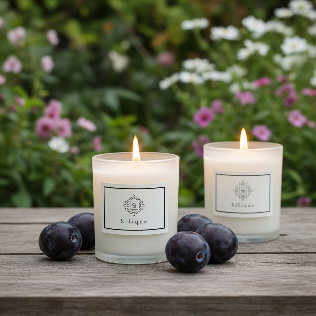 Classics collection -White-Black plum & Rhubarb Scented Candle-1