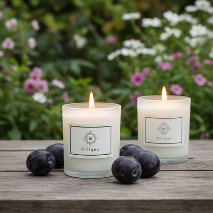 Classics collection -White-Black plum & Rhubarb Scented Candle-1